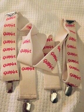 Vintage Gilley's Cream Suspenders with Red Logo